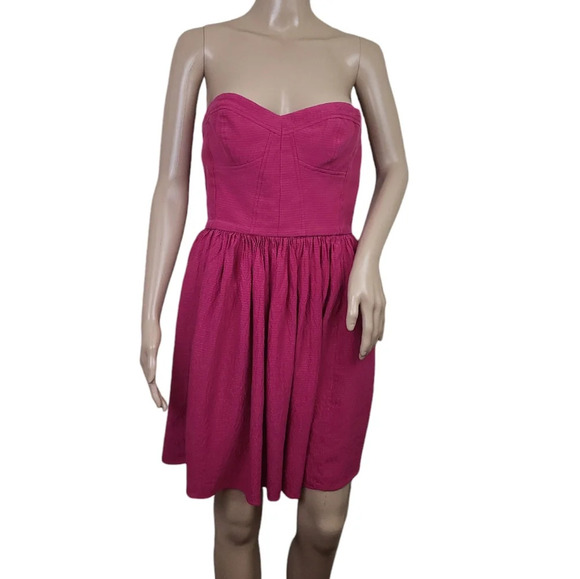 Rebecca Taylor Strapless Mini Dress Pockets Bright Pink  100% Silk - Picture 1 of 5